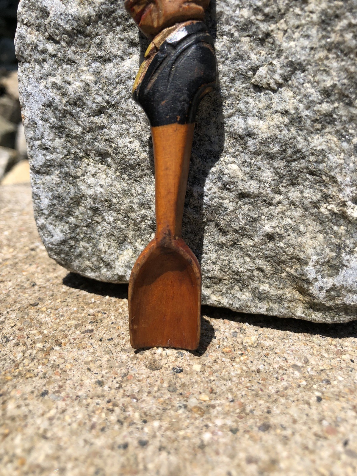 Antique Anri Hand Carved Painted Wood Man Mini Sugar Spoon