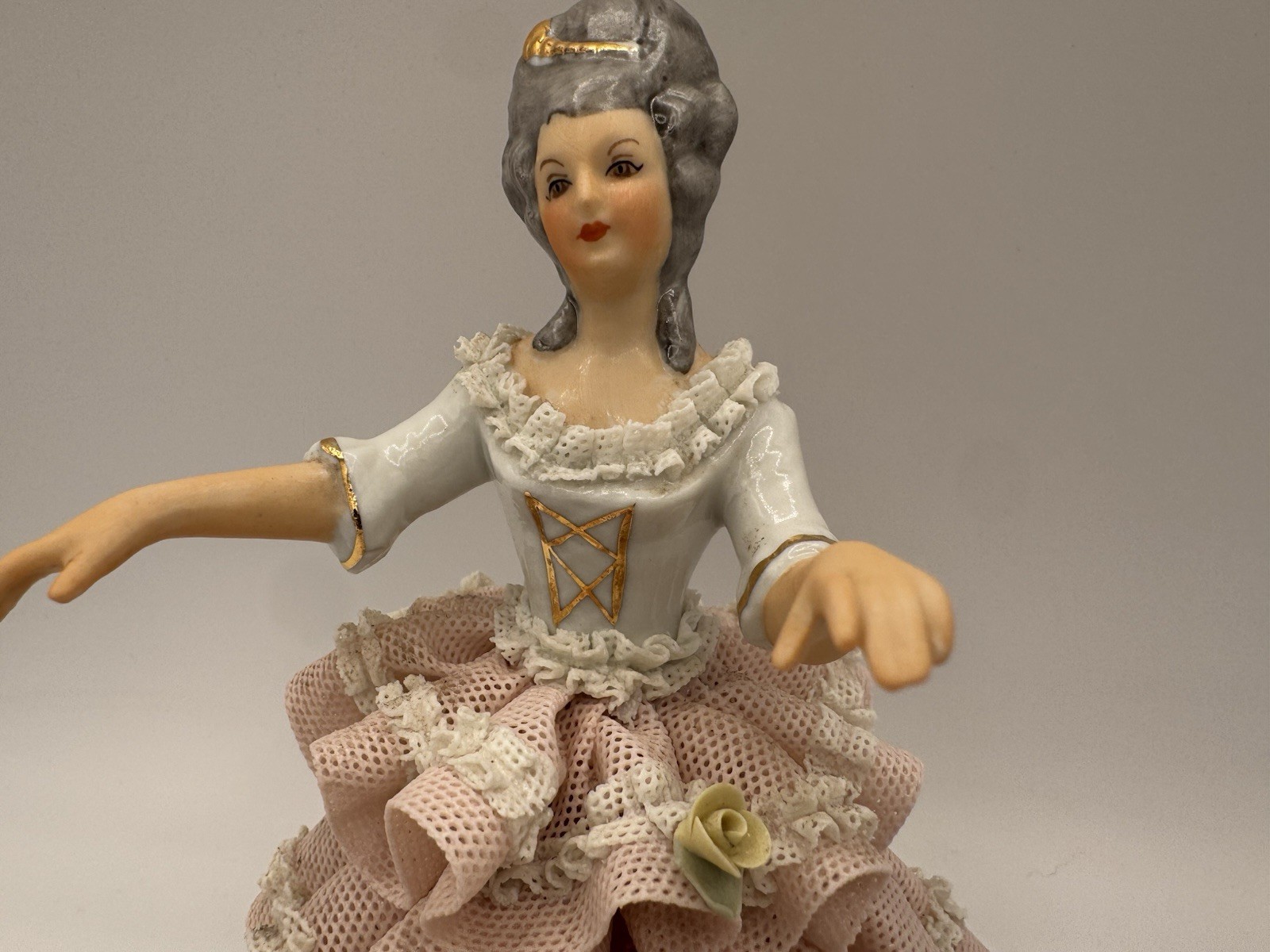Vintage Dresden Lace Porcelain Marie Antionette Figurine Germany Cond. Issue