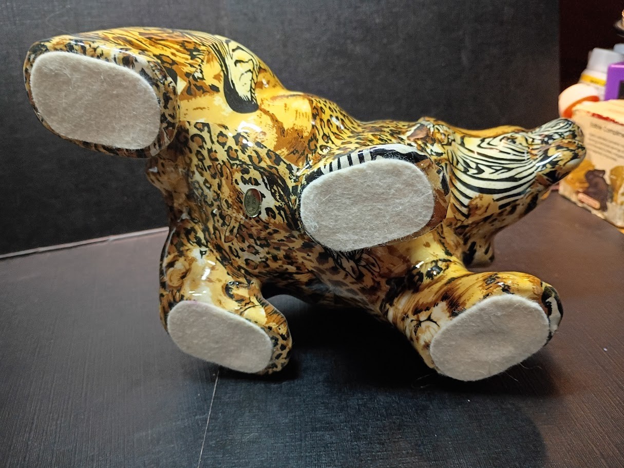 Vintage La Vie Safari Patchwork Bear Figurine Porcelain Wildlife Animal Print 9″