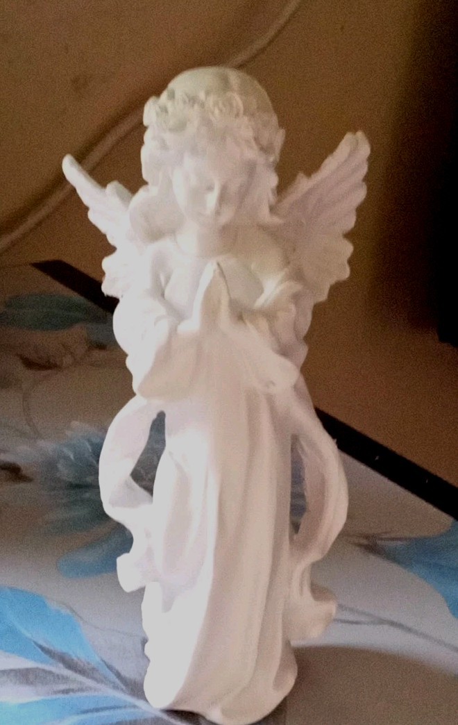 Paint It Yourself, White Praying Angel Figurine Statue w/ Wings, Ceramic