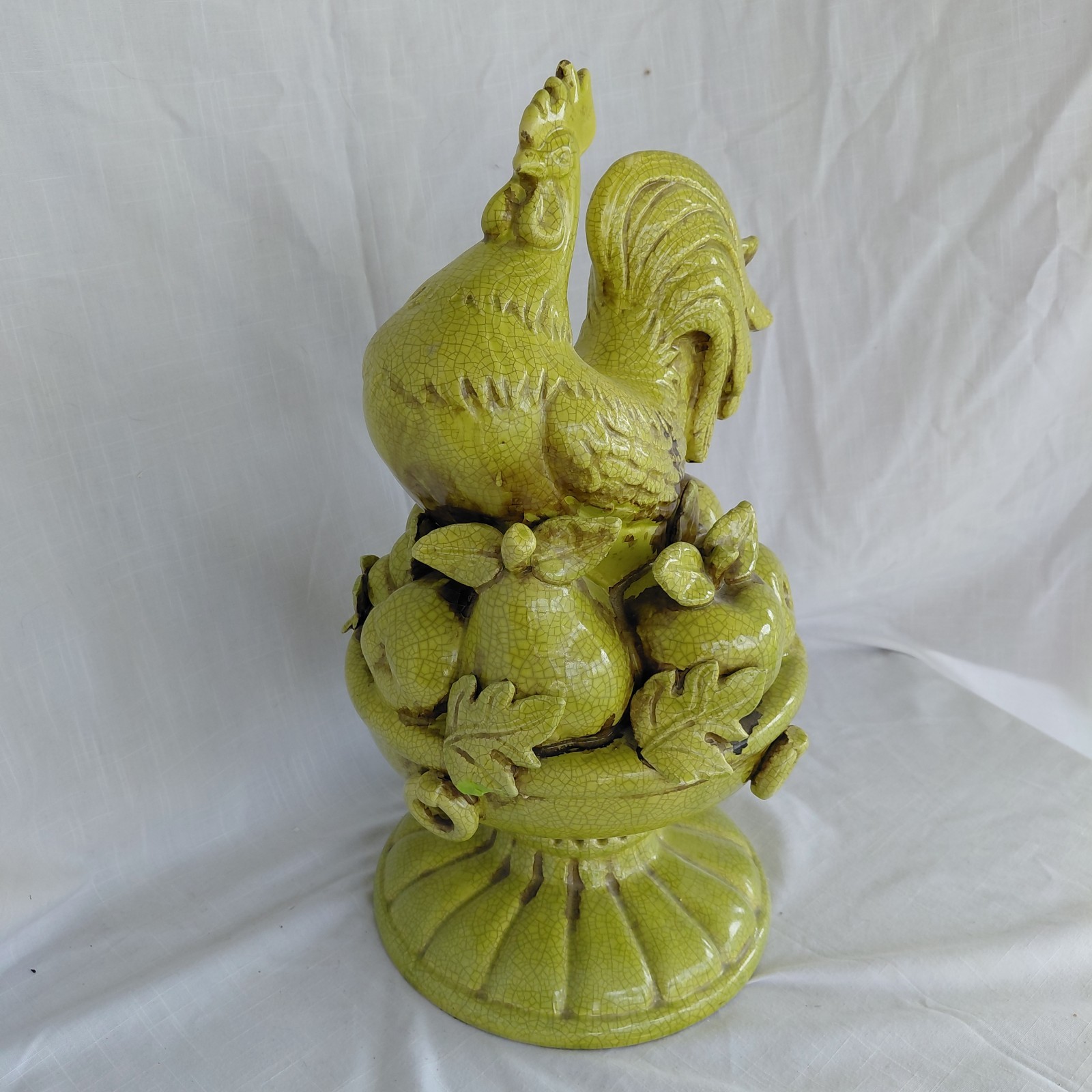 Vintage GIANT 1960’s Folk Art Ceramic Green Rooster Majolica Glaze Pottery 1of1