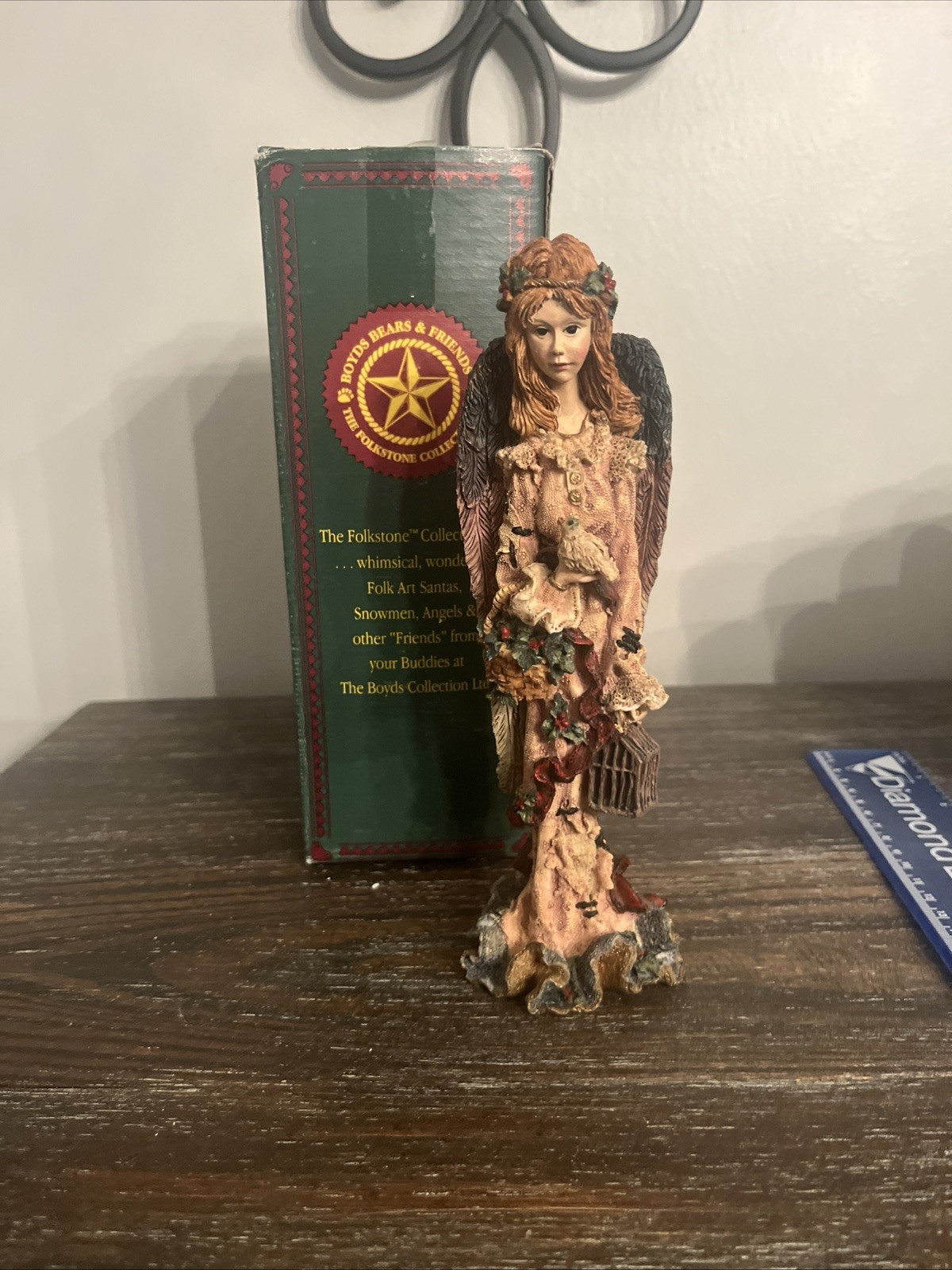Boyds Bears Folkstone Angel of Freedom Figurine #2820 Dove Birdcage Poinsettia