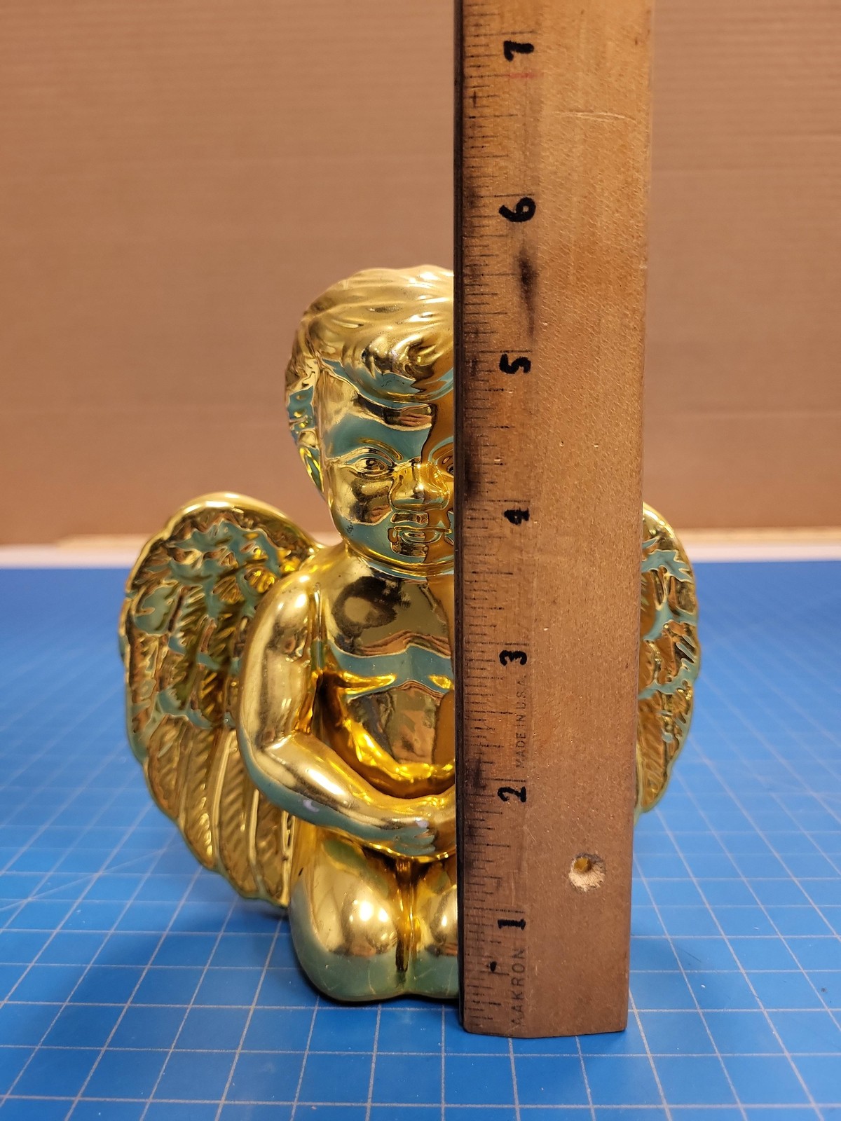 Gold Angel Figurine Statue Cherub Religious Decor 5.5″ Tall Home Decoration