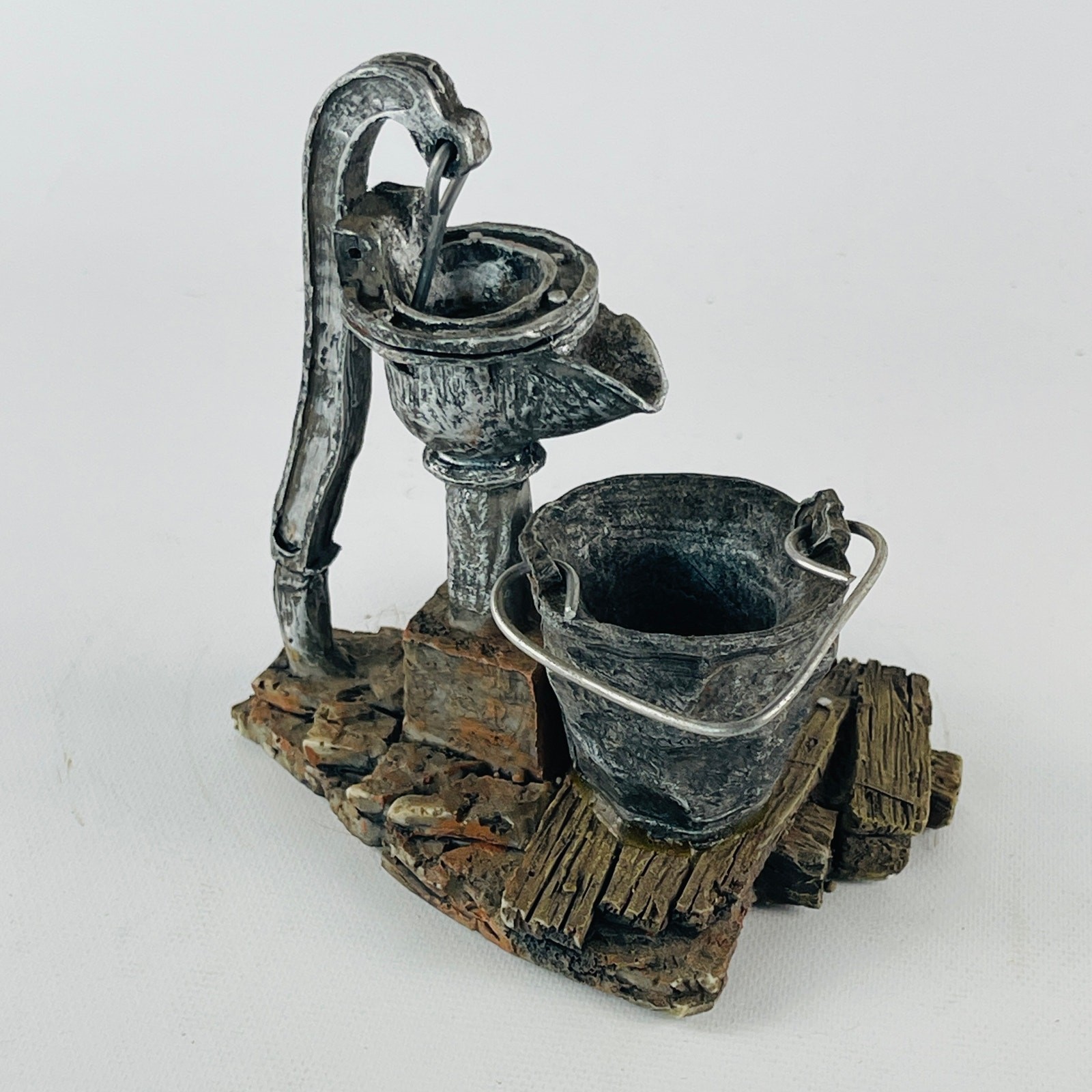Wishing Well Water Hand Pump and Bucket Resin Figurine 4”