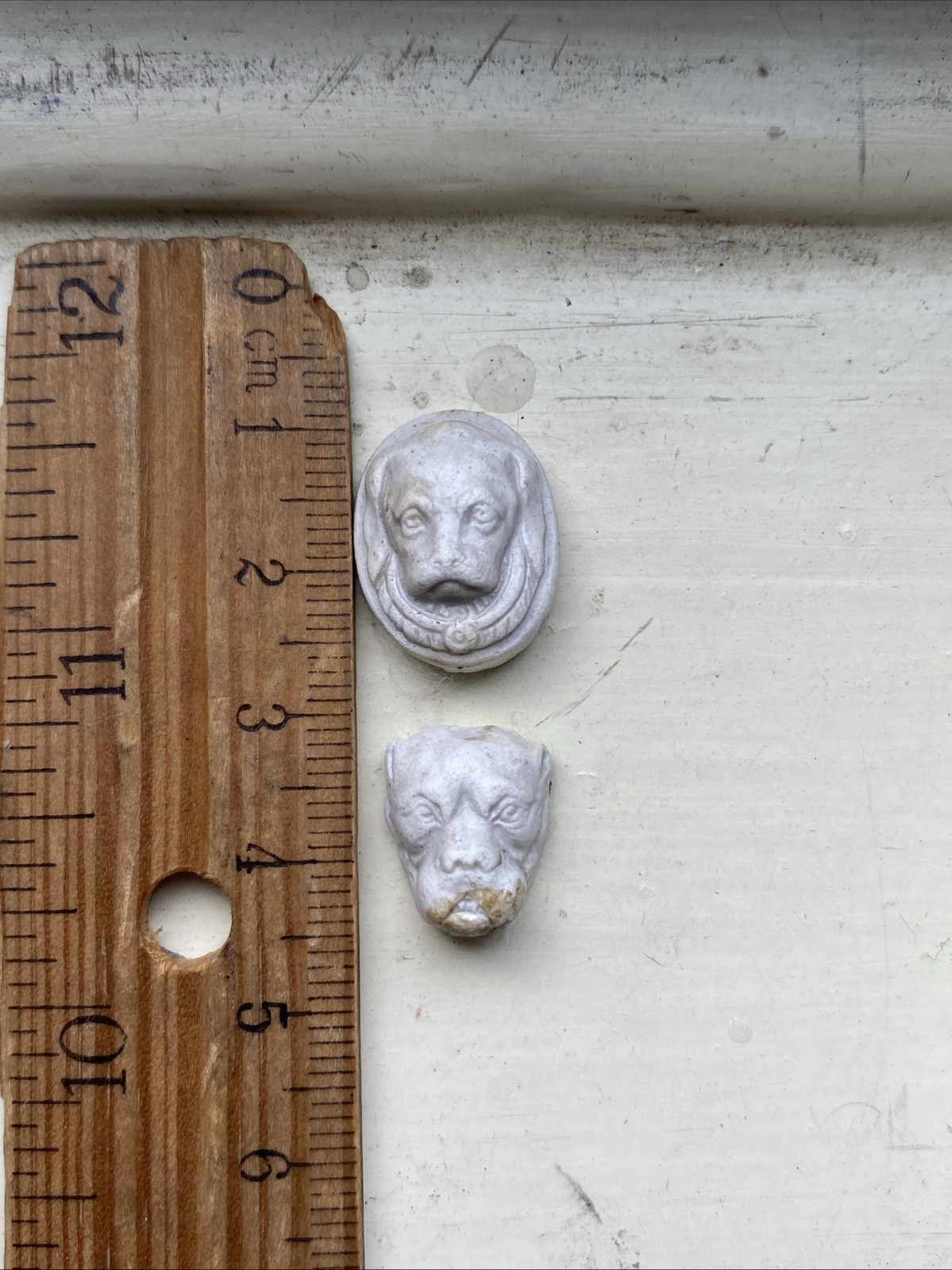 VTG Chalkware Miniatures Dogs Collection Unpainted Handcarved Detailed Antique