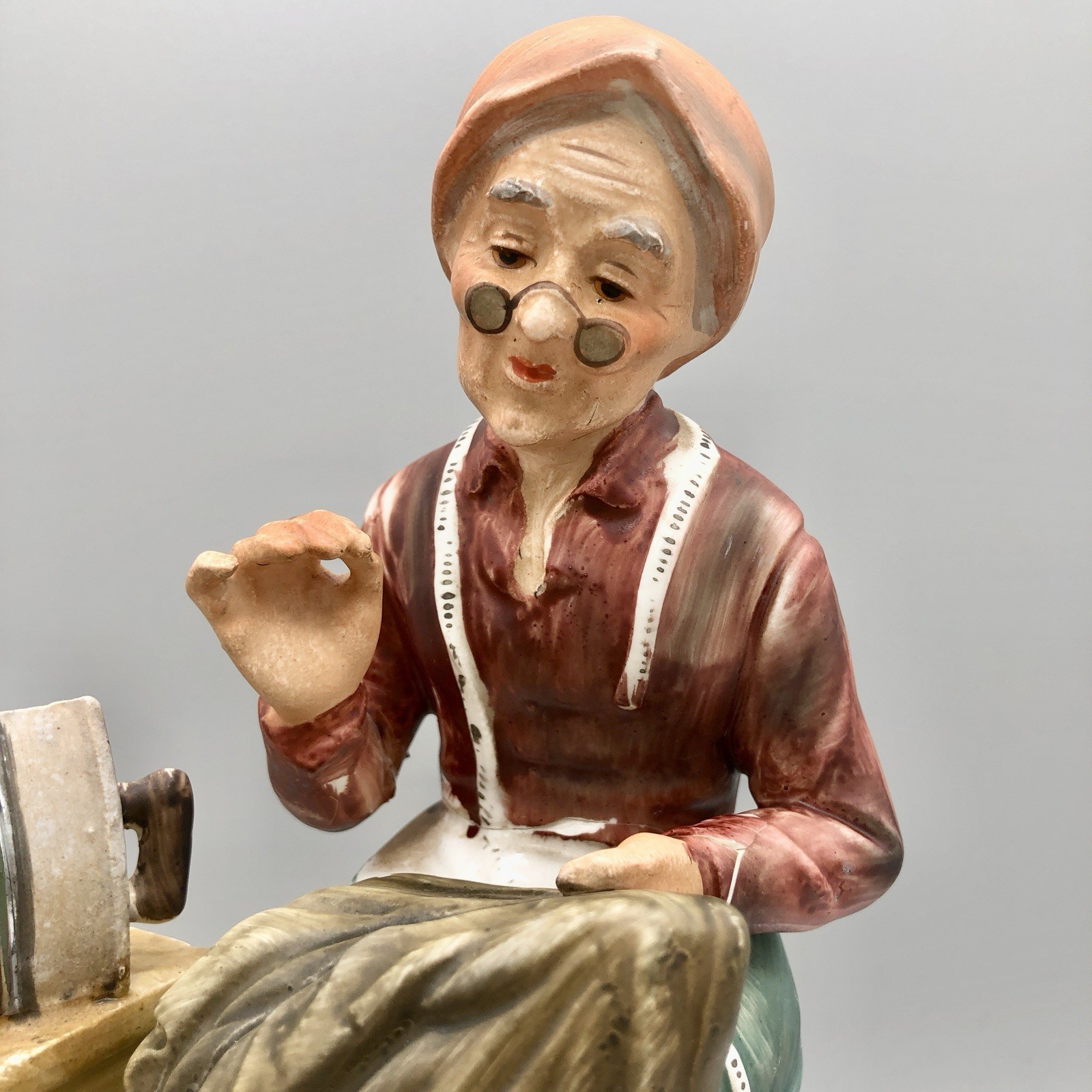 NORLEANS JAPAN “Old Woman Seamstress” Figurine VINTAGE Hand Painted Porcelain