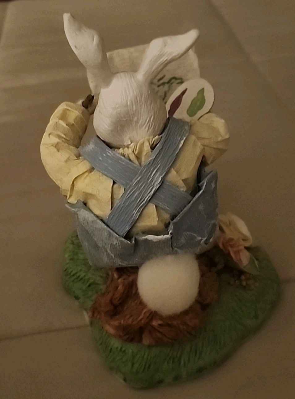 VTG Paper Mache Folk Art Rabbit Bunny Artist Eastel Painting Carrot Whimsical FP