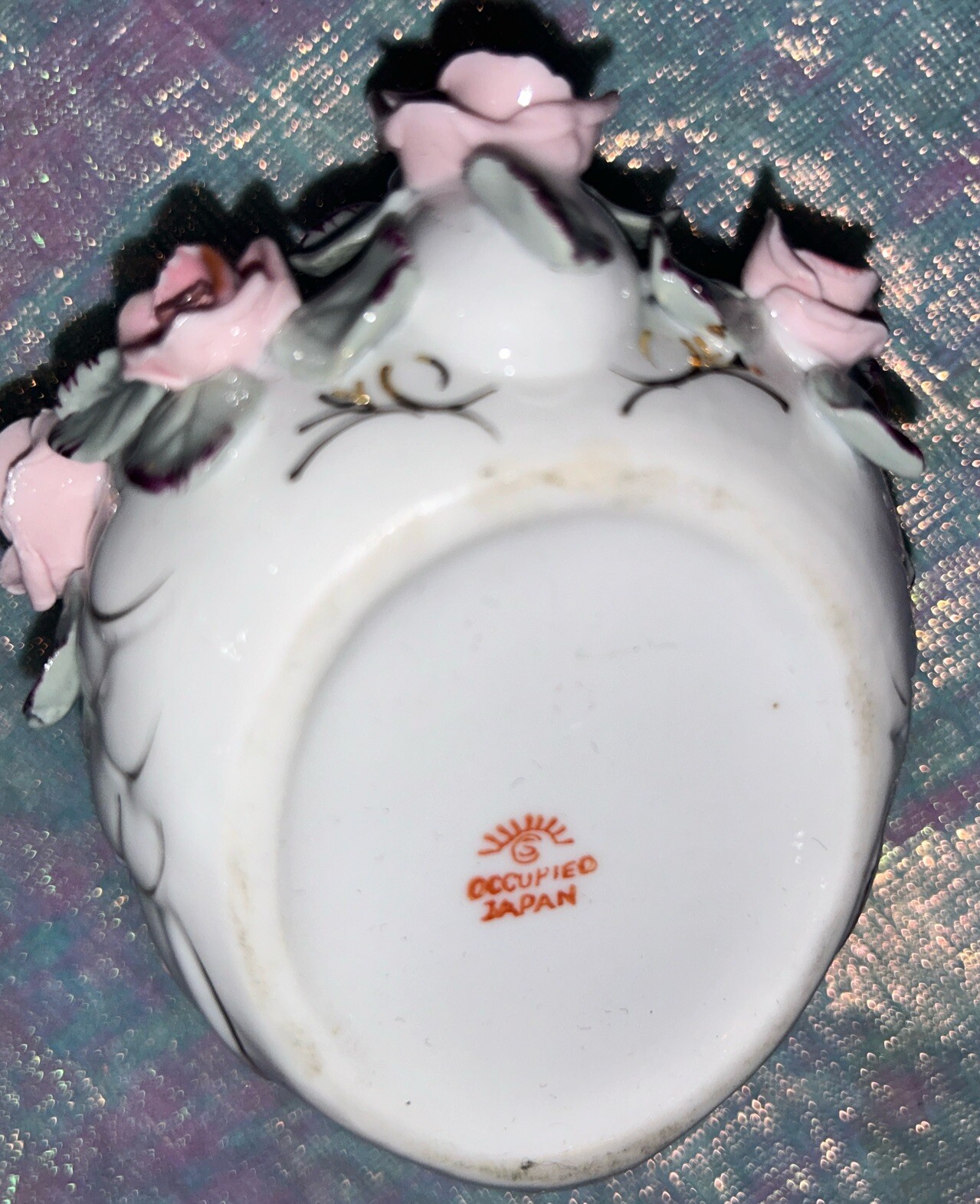 Vintage Occupied Japan Swan Trinket Dish with Flowers