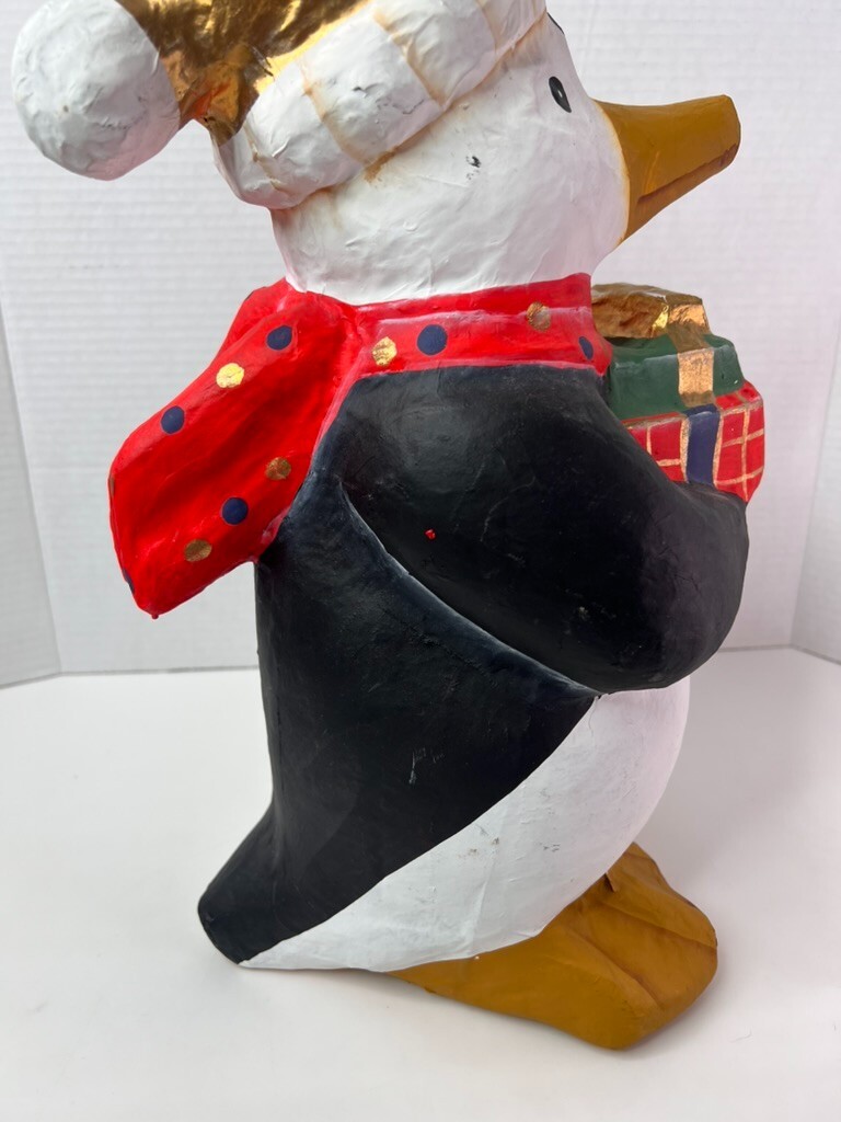 Paper Mache Christmas Penguin Figurine Large Studio Nova 14″ tall Cute Decor