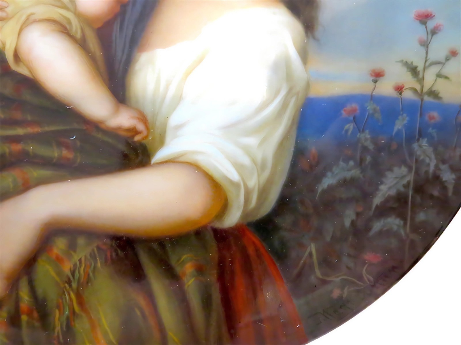 GERMAN Porcelain ANTIQUE – 19th Century Plate/PLAQUE Young GIRL AND Child