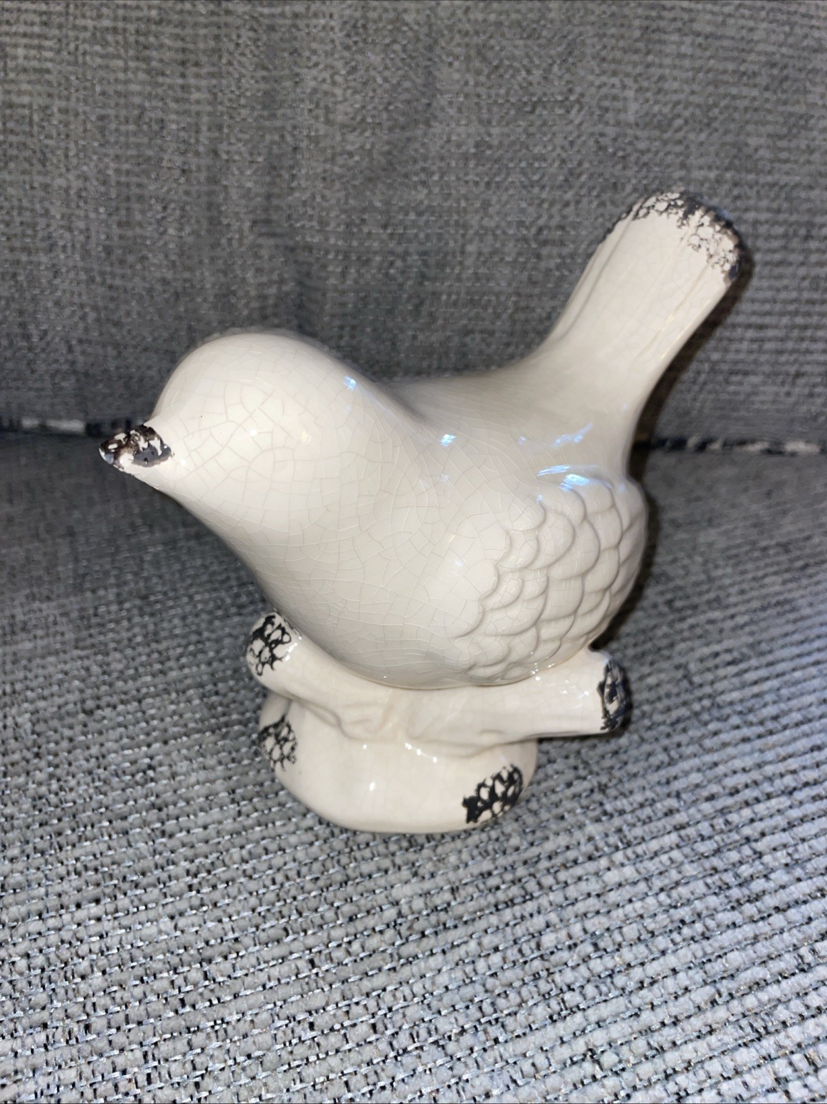 Ceramic Bird Distressed With Crackle Look White 6” Tall W3