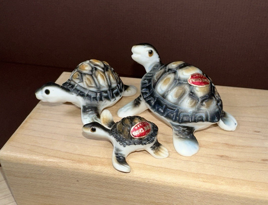 ✨Vintage SEA TURTLE TRIO bone china with stickers, matte finish, textured shell