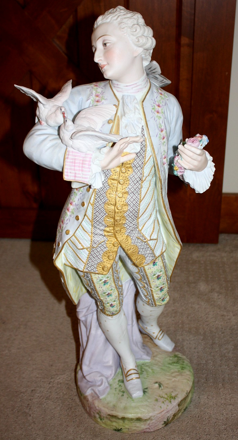 Vion & Baury Antique French Bisque Porcelain Large Statue Set Woman & Man EUC