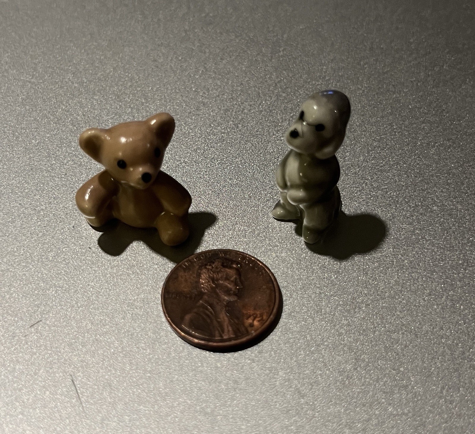 2 Porcelain Mini Figures Brown Bear And Gray Poodle Vintage Japan GUC