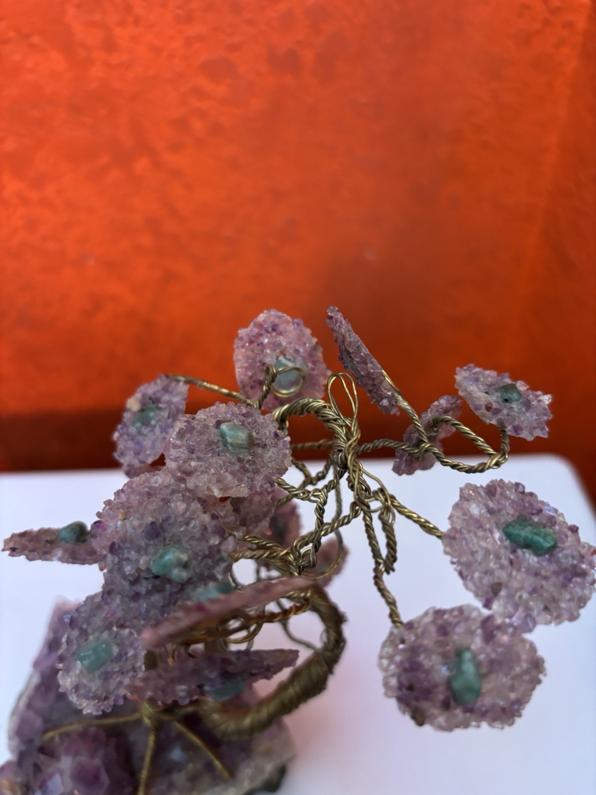 Gorgeous Vintage MCM Gold Finish Amethyst Jade Bonsai Tree Jade
