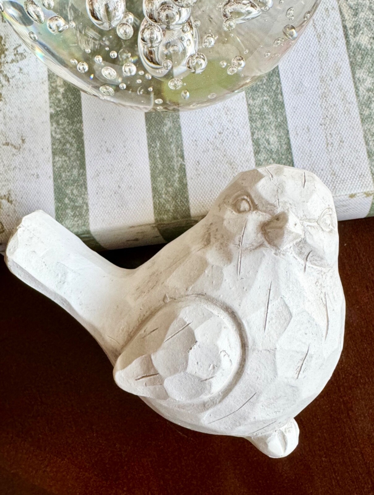 New Rustic Farmhouse White Distressed Carved-Look Resin Bird Figurine – 4”