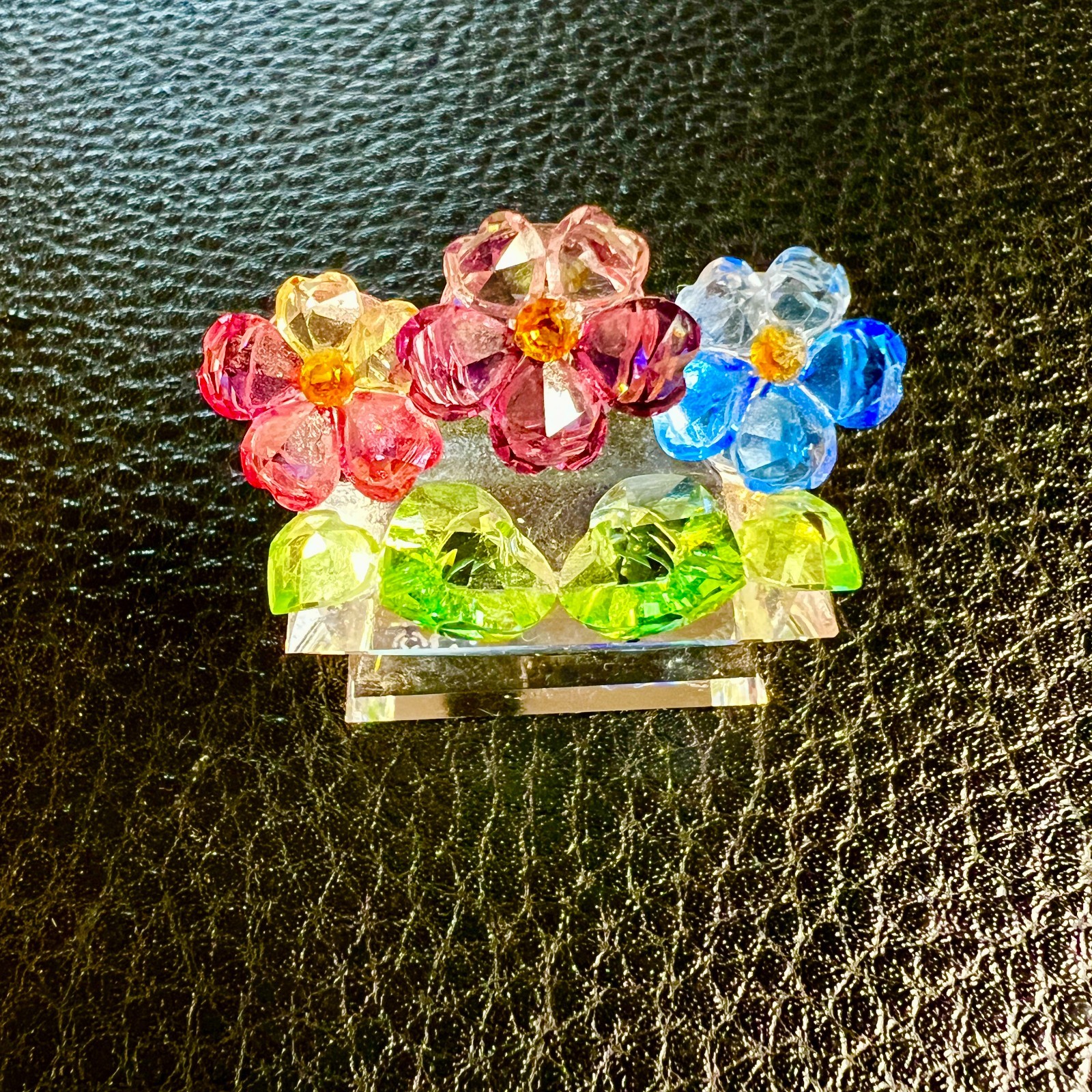 Crystal Flower Basket Figurine Multicolor Faceted Flowers Miniature Display