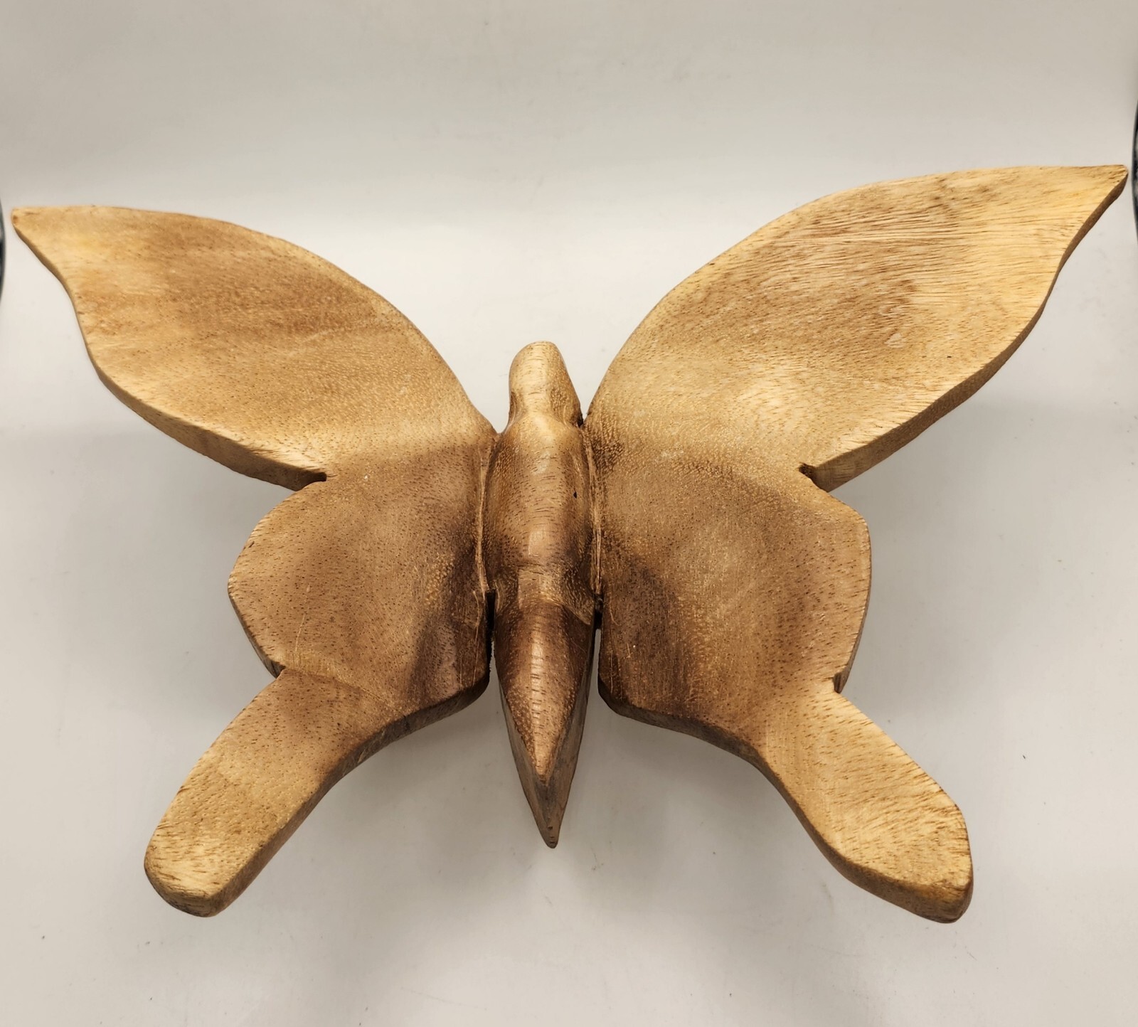 Carved Wood Butterfly Metal Gold Tone Legs Boho Decor