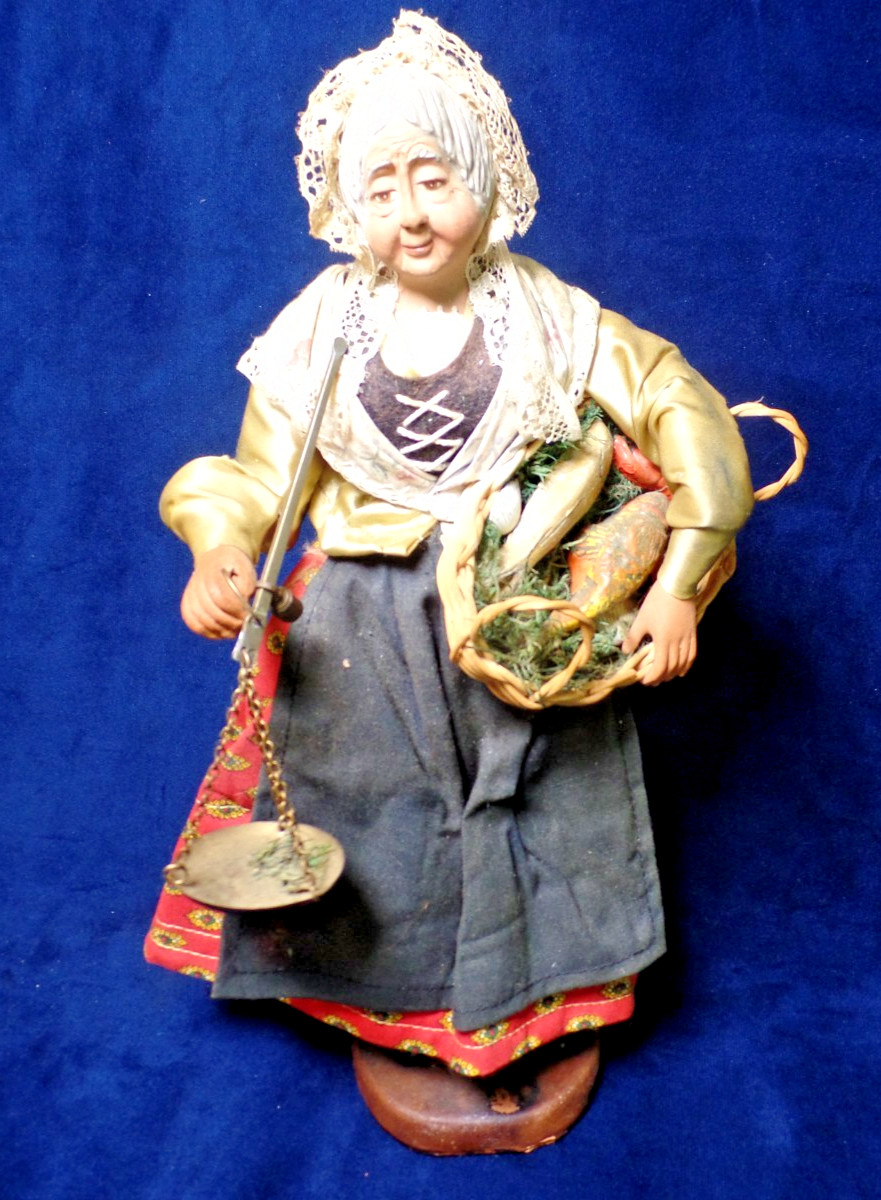 Handmade Santon Ancien de Provence Doll Figurine Fish Market Lady France