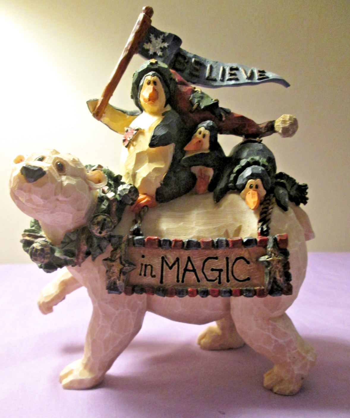 Boyds Bears “Believe In Magic” Magical Penguins Riding A Polar Bear Figurine