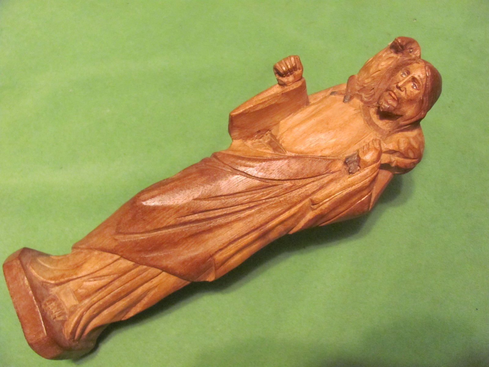 Vintage Hand Carved Wood Figurine of Jesus Carrying Baby Lamb, 12″ Tall.