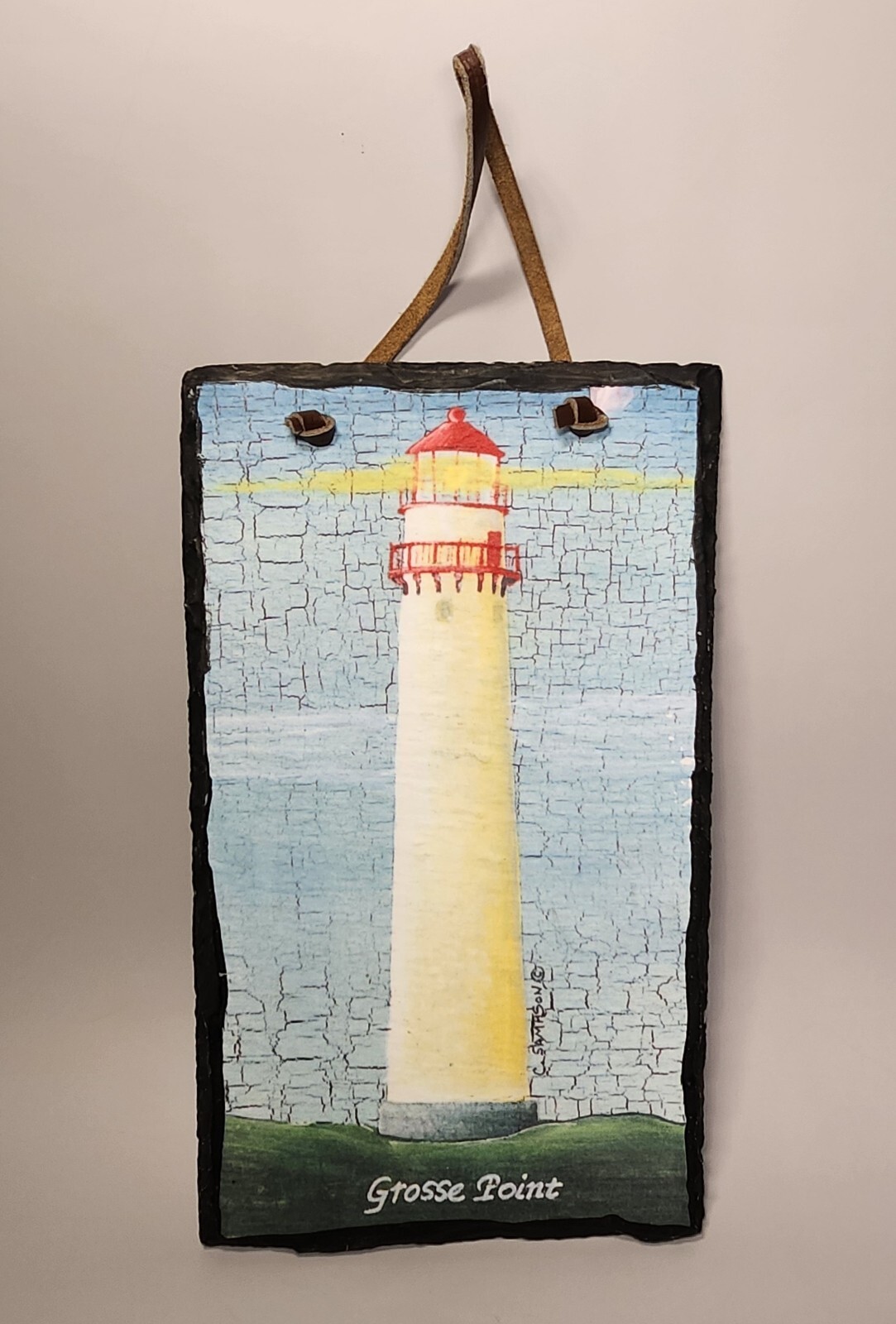 Grosse Point Lighthouse Slate Wall Hanging Decor – Nautical Art Plaque