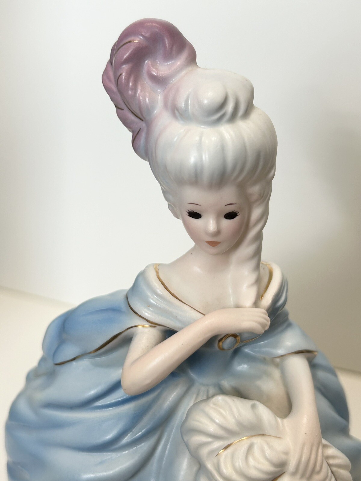 Josef Originals Lady In Blue W/Fan Minuet Series Matte Bisque Finish 8” Figurine