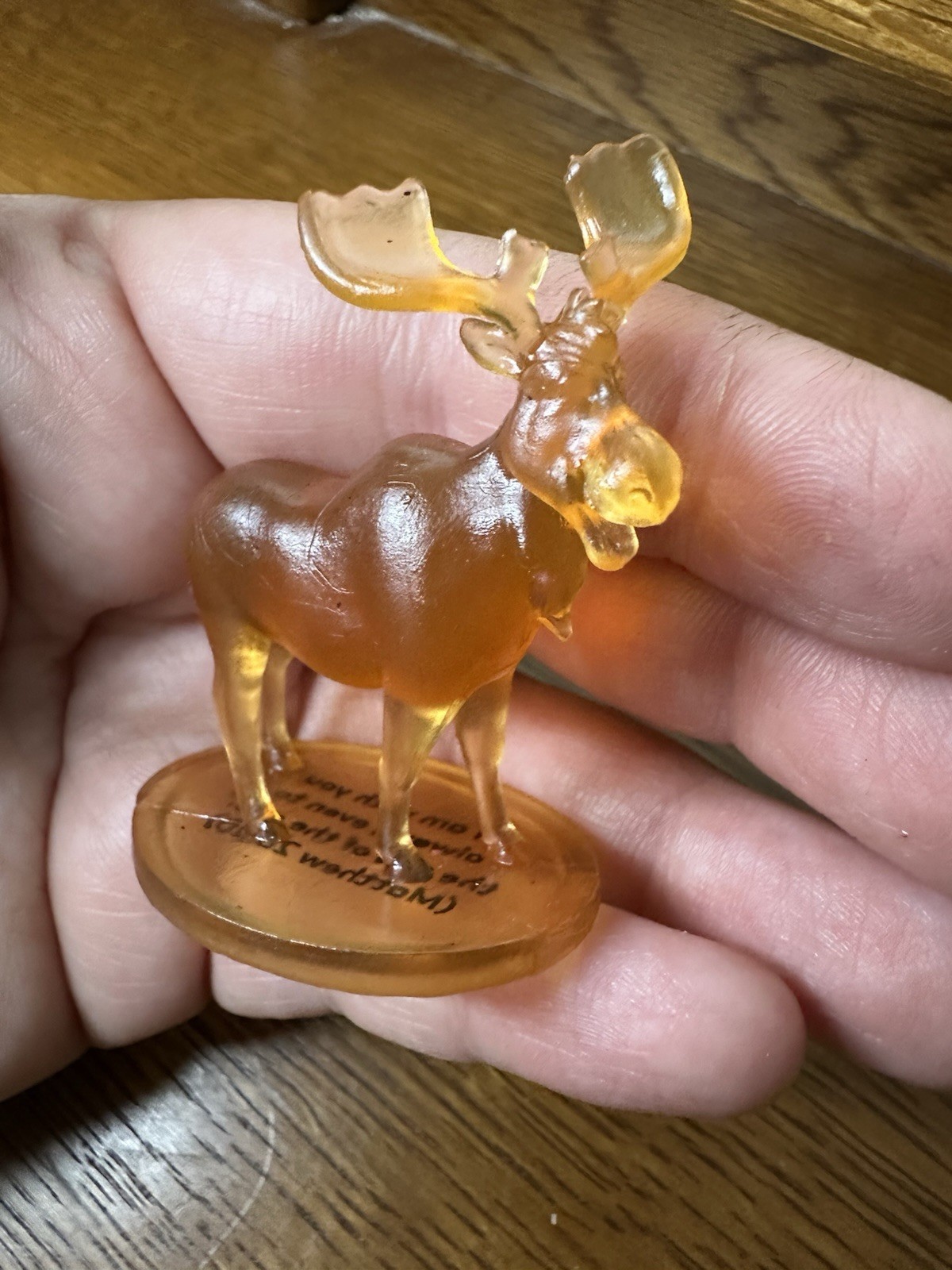 Vintage PVC Amber Moose Figurine Matthew 28:20 Christian Religious Decor 2”