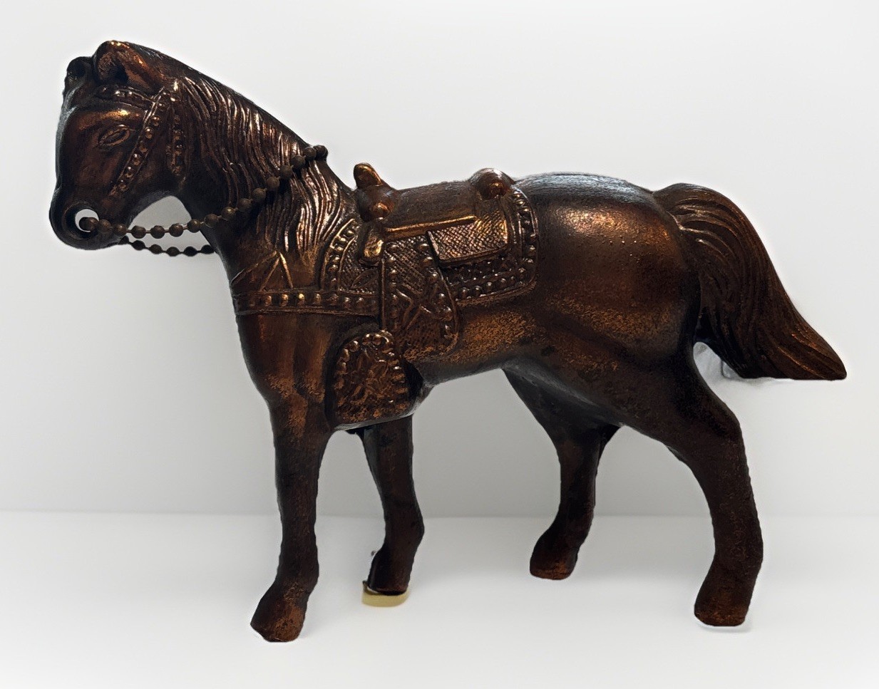Bronzed Metal Horse Figurine No Markings Hollow 6.3 Ounces About 6×4