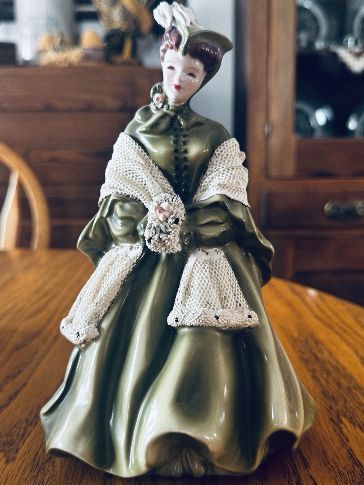 Florence Ceramics Camille Woman Figurine Green White Mint Condition