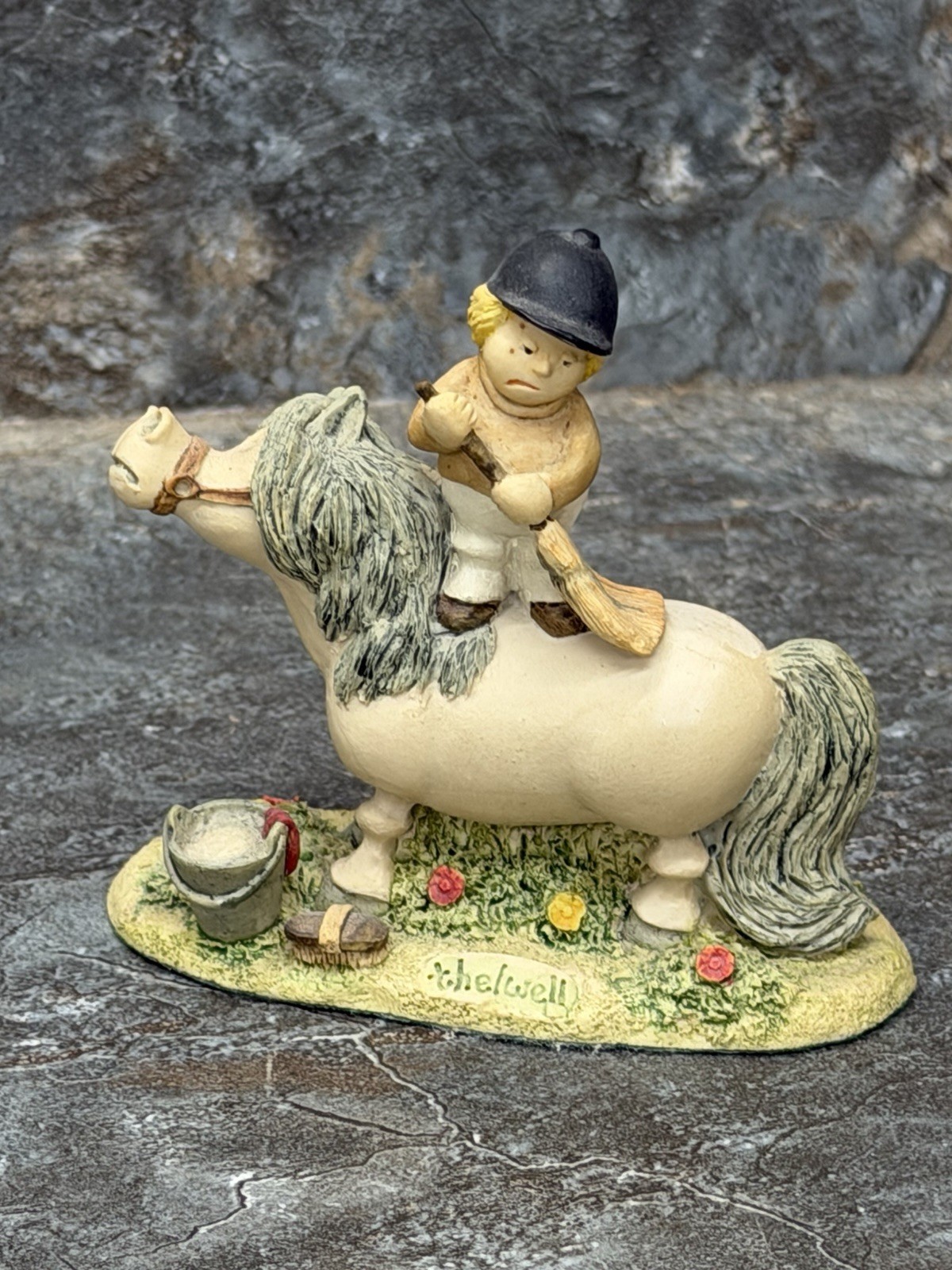 RARE Vintage 1986 Thelwell Pony “Groom Daily” Resin Figurine