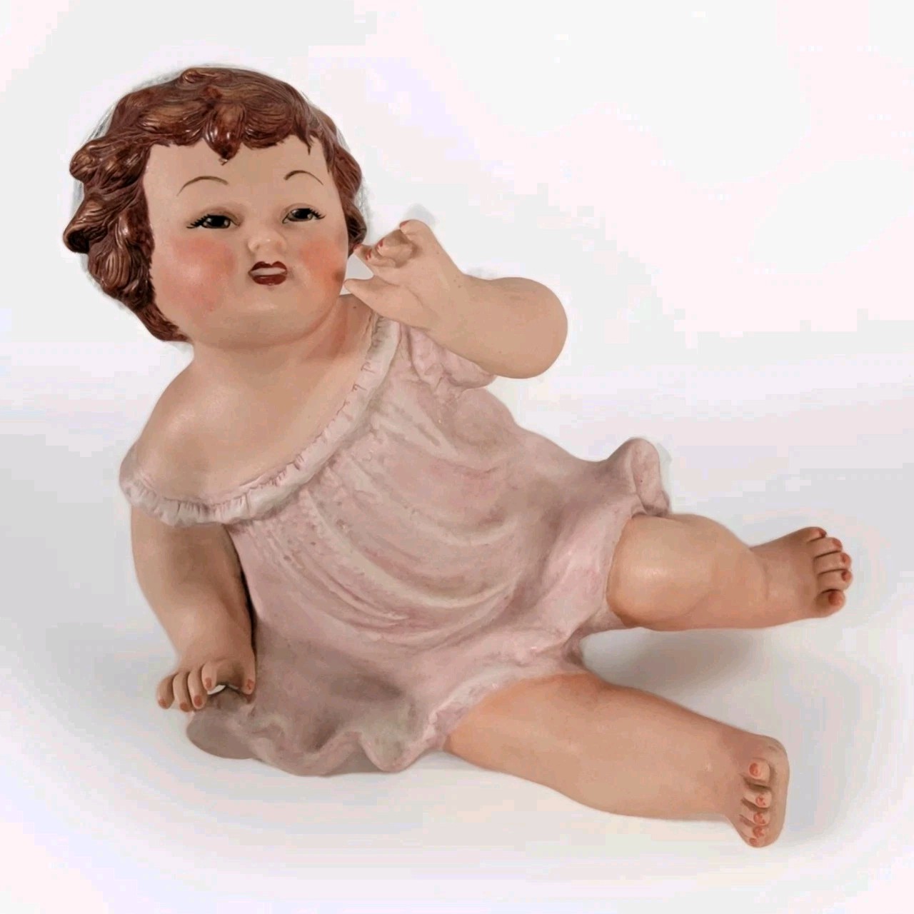 Antique Piano Baby & Butterflies Bisque Porcelain Figurine 1958 Hand Painted Vtg