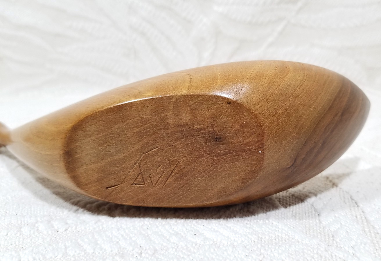 Mid Century Modern Wood Bird Sculpture Signed Abstract Shorebird Danish Style