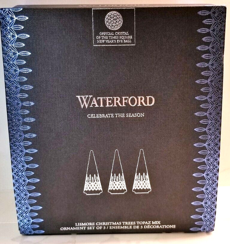 Waterford 2020 Christmas Tree Set of 3 4.9″ Topaz Ombre Mix Boxed w/tags 1055095