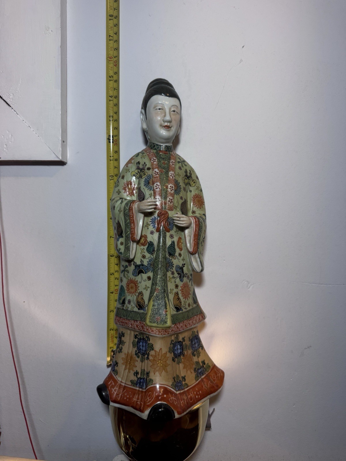 Asian Style Ceramic Figurine Statue Multicolor Floral Glossy Collectible 17”