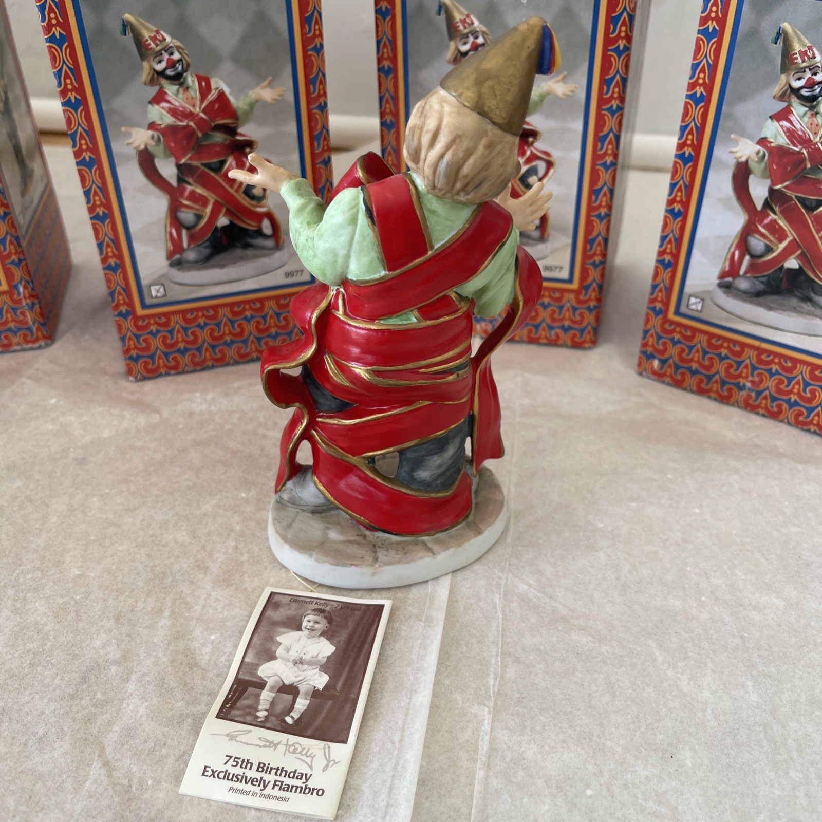 Emmett Kelly Jr 75th Birthday Celebration Flambro Clown 9977 red Ribbon