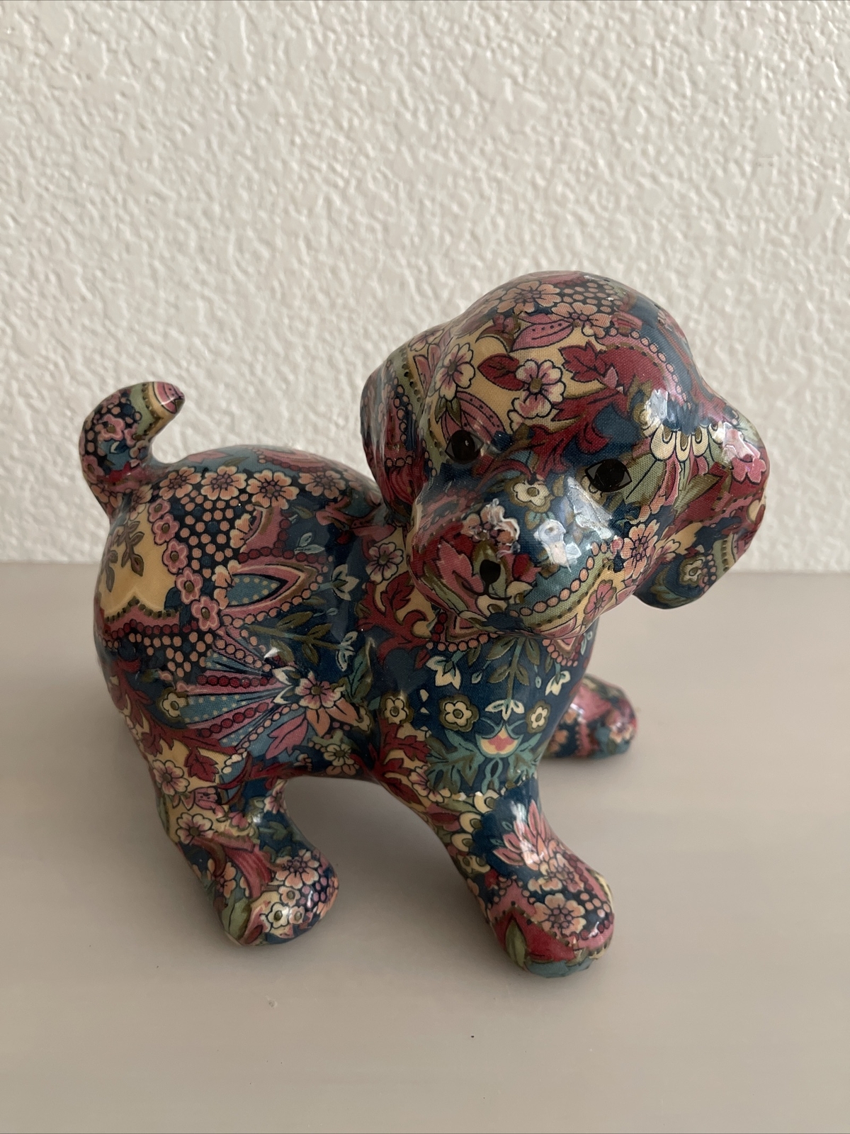 vintage Porcelain Patchworks Puppy Dog Figurine by Joan Baker Designs