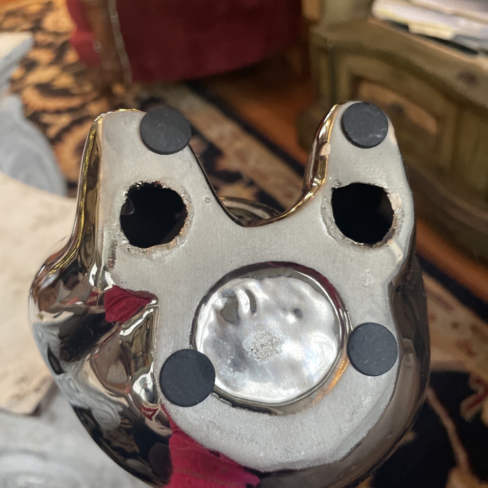 2 Vintage Jaru? Chrome Ceramic Bear Statues 10.5” 8” Mid Century Modern Metallic