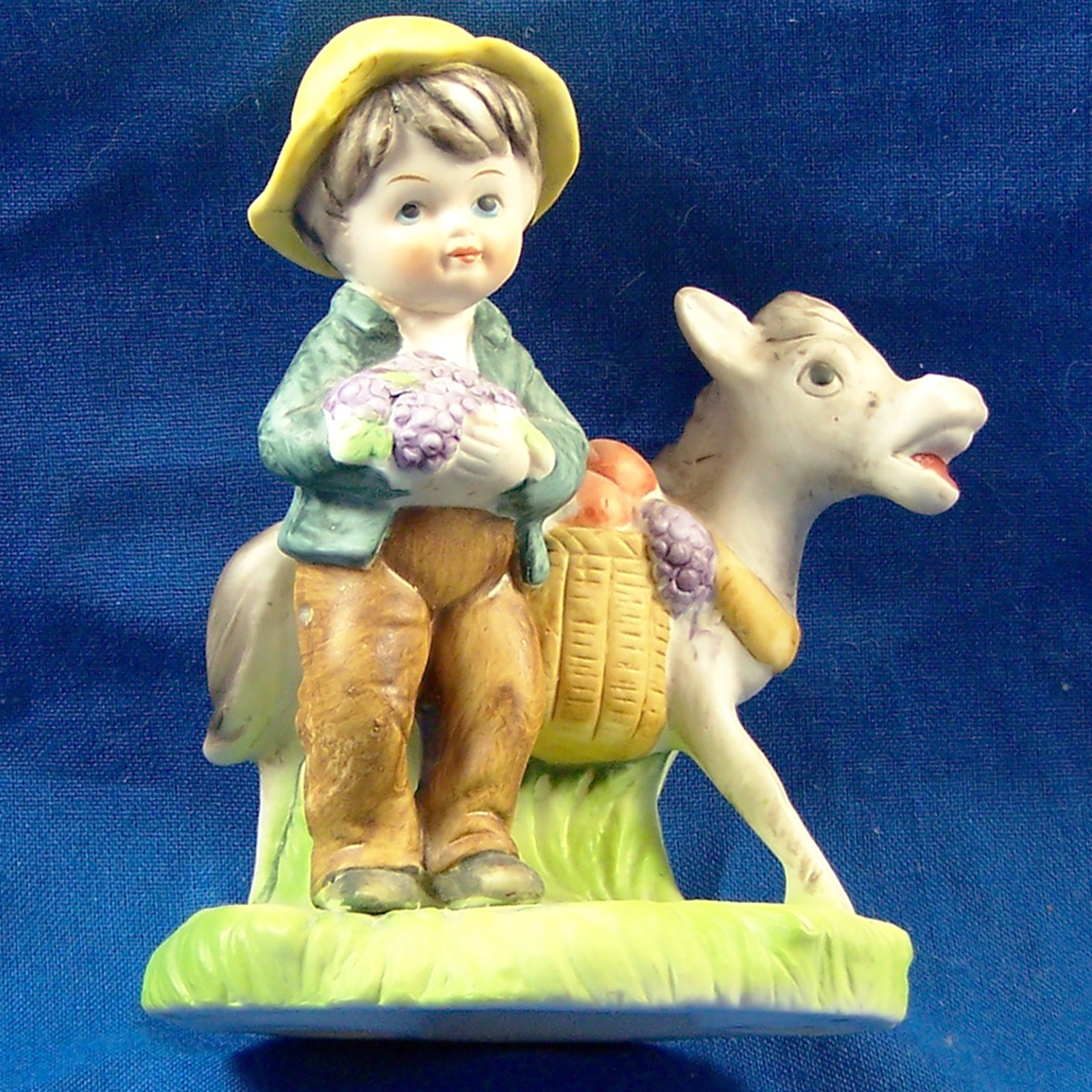 Vintage Norleans Boy With Donkey Fruit Harvest Bisque Porcelain Figurine