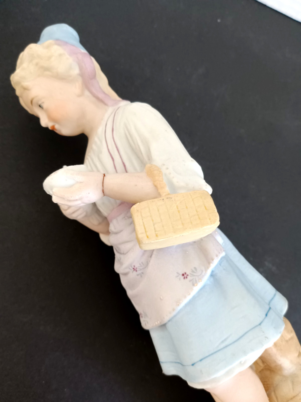 Vintage Woman With Bird Figurine #47 Porcelain Bisque 9″ Homesetead Farmhouse
