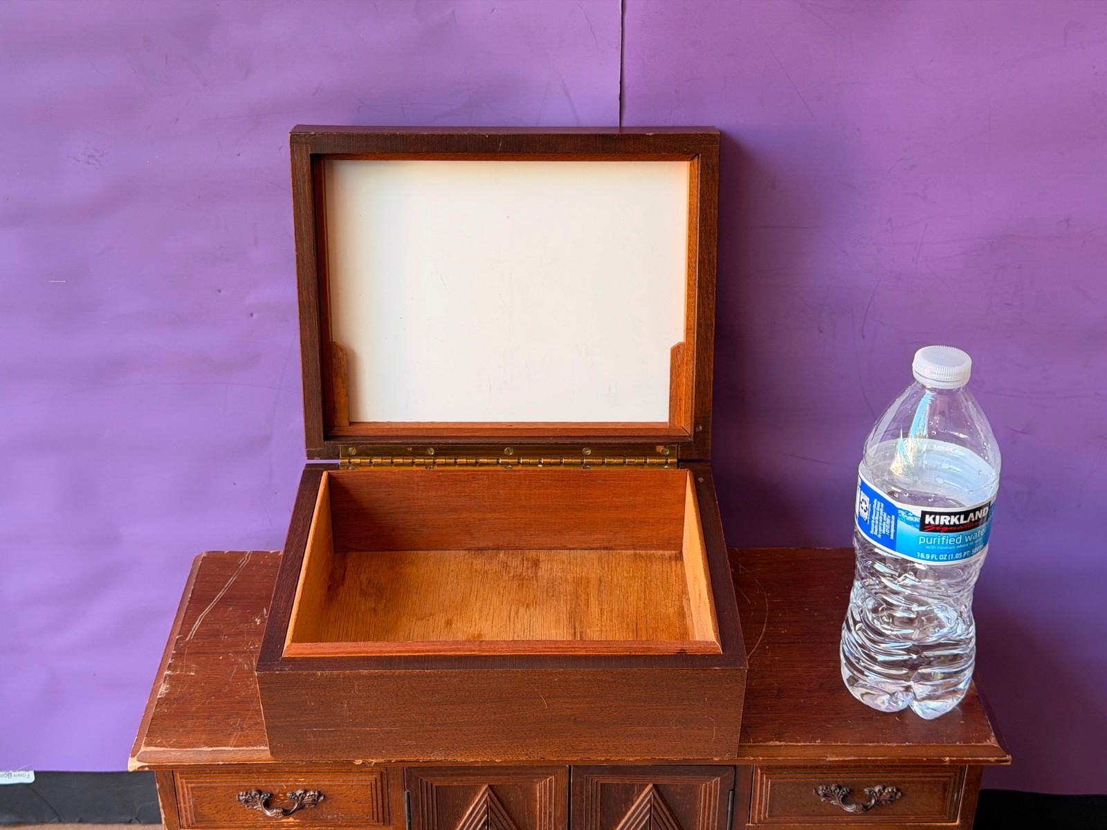 Vintage Mid Century Wood Valet Box – Retro MCM Desk Keepsake Storage Case 9.5″