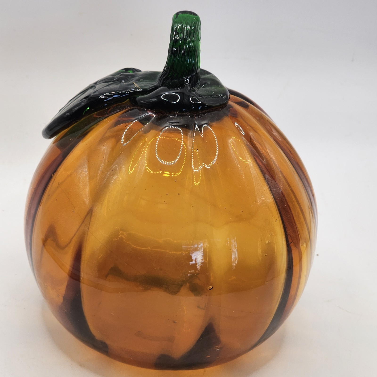 Hand Blown Glass Pumpkin Figurine Collectible Fall Halloween Autumn Thanksgivin