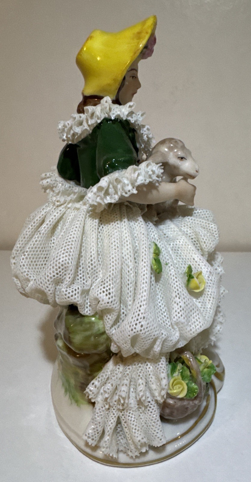 Dresden Lace Lady & Lamb Porcelain Figurine