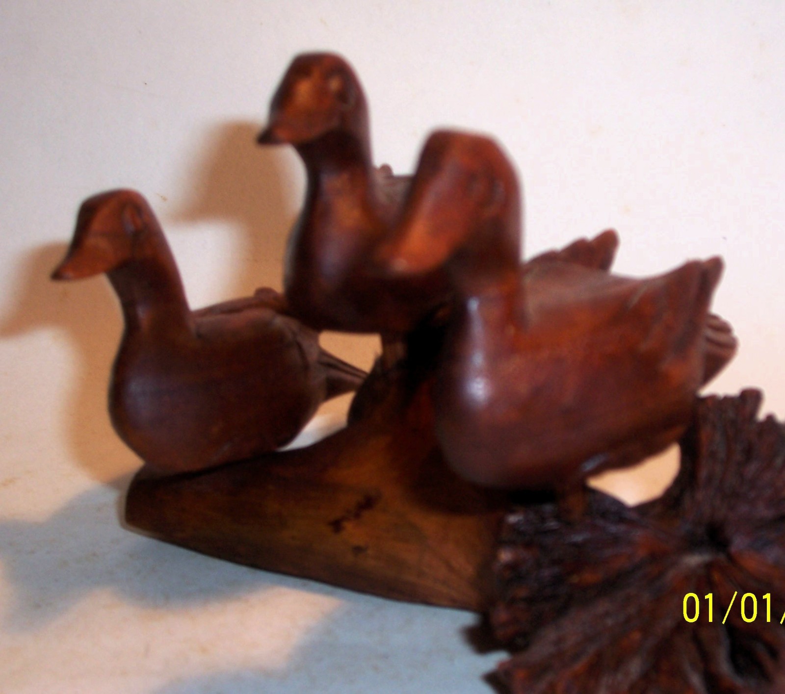 Old 3 DUCKS Hand Carved Drift Wood Art Sculpture Statue Figurine Vintage Antique