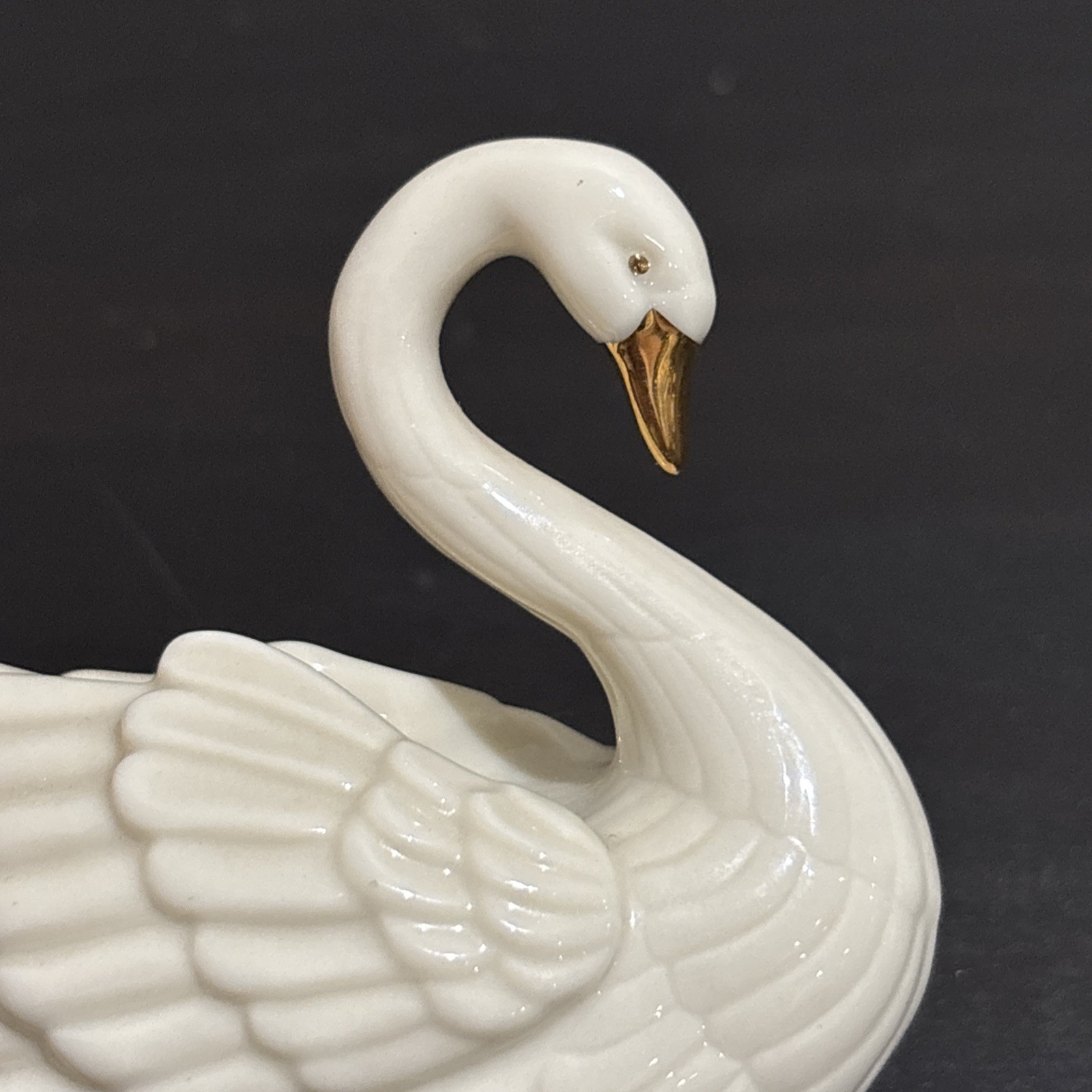 Lenox Porcelain Swan 24K Gold Trim Ivory White Vtg Card Holder Wedding Topper
