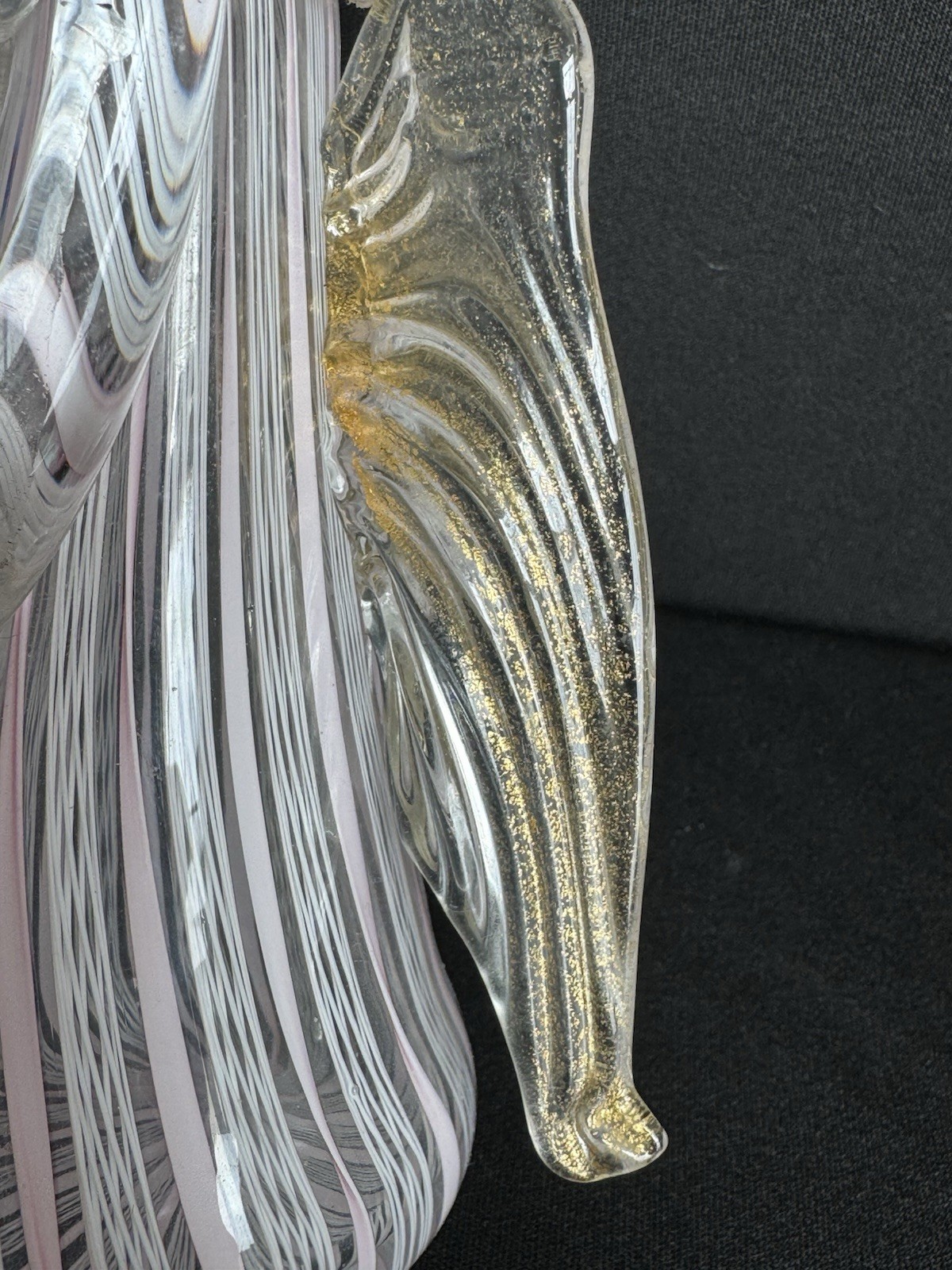 Murano Venetian Art Glass Angel Figurine Pink Latticino Filigrana 24k Gold Leaf