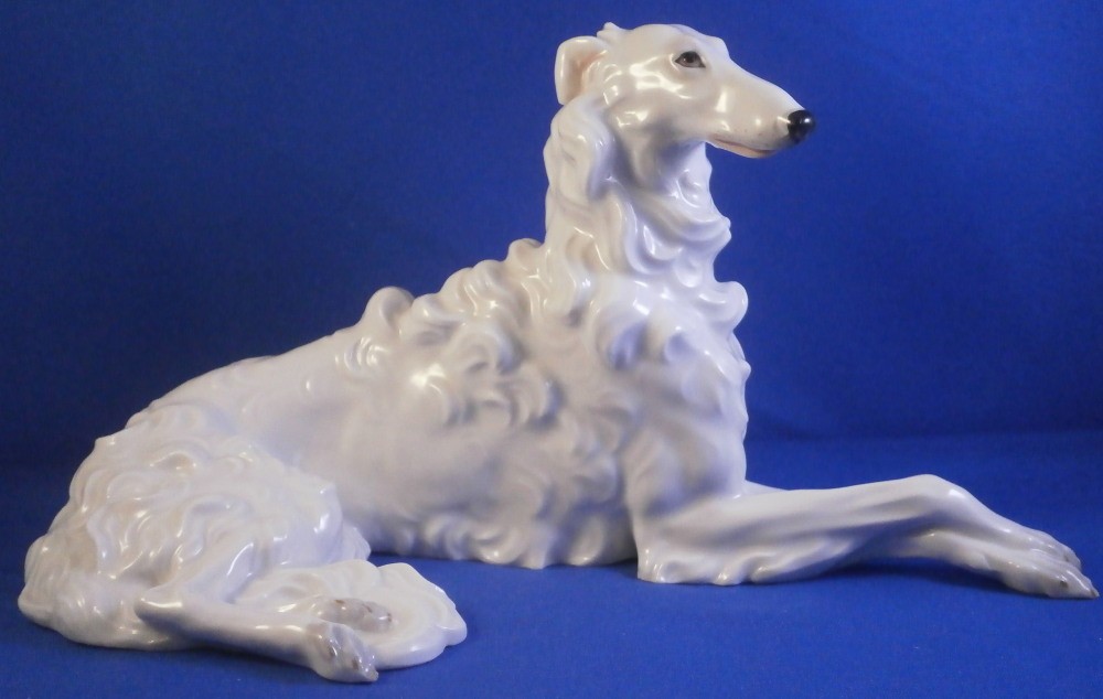 Augarten Porcelain Medium Size Painted Borzoi Dog Figurine Porzellan Hund Wien A