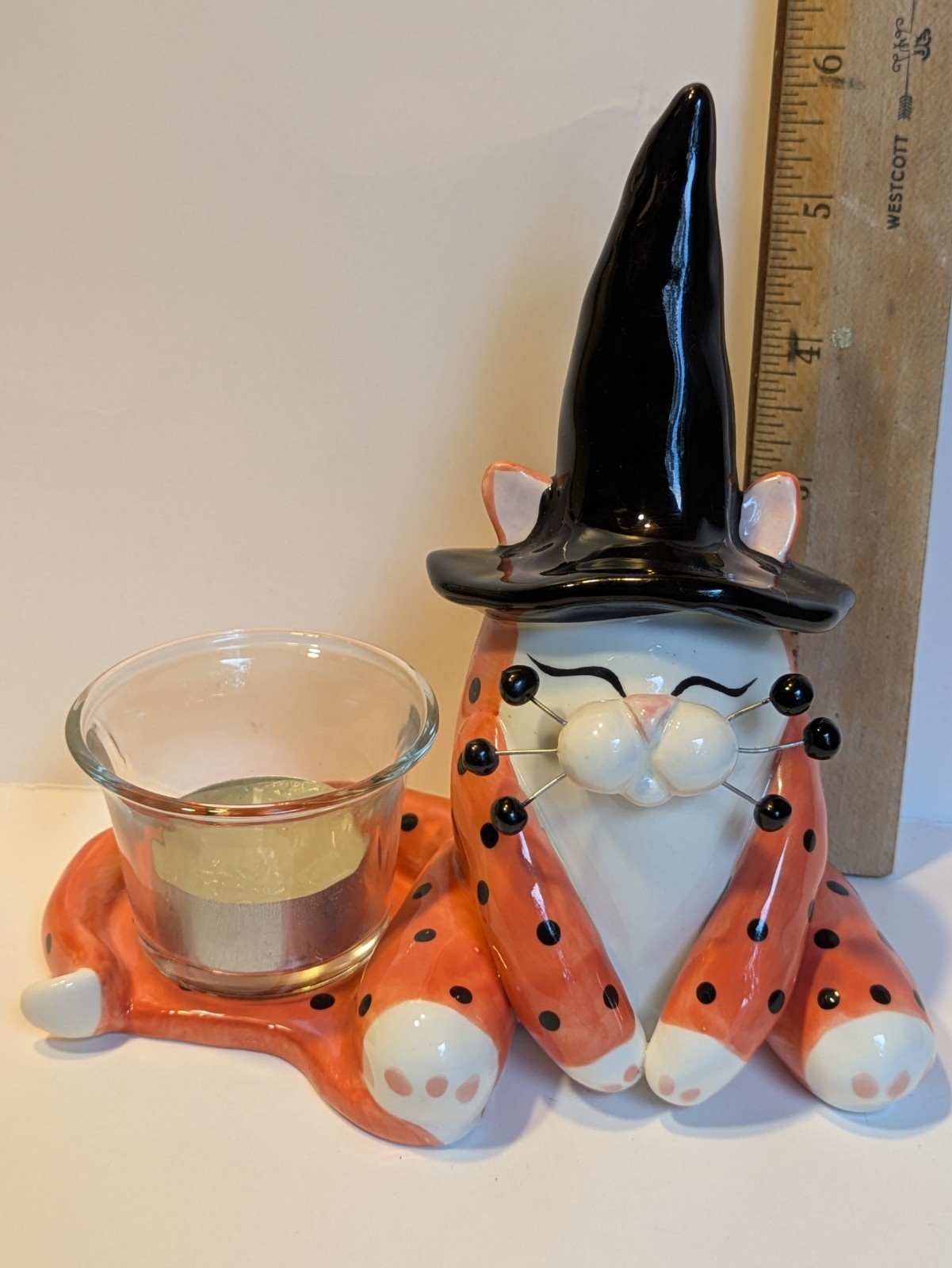WhimsiClay Vintage Cookie Lu Witch Cat Votive Holder by Amy Lacombe