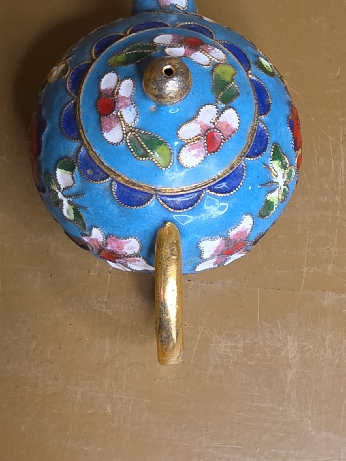 Mini Cloisonné Teapot Enamel Floral Metal Multicolor Petite Butterflies