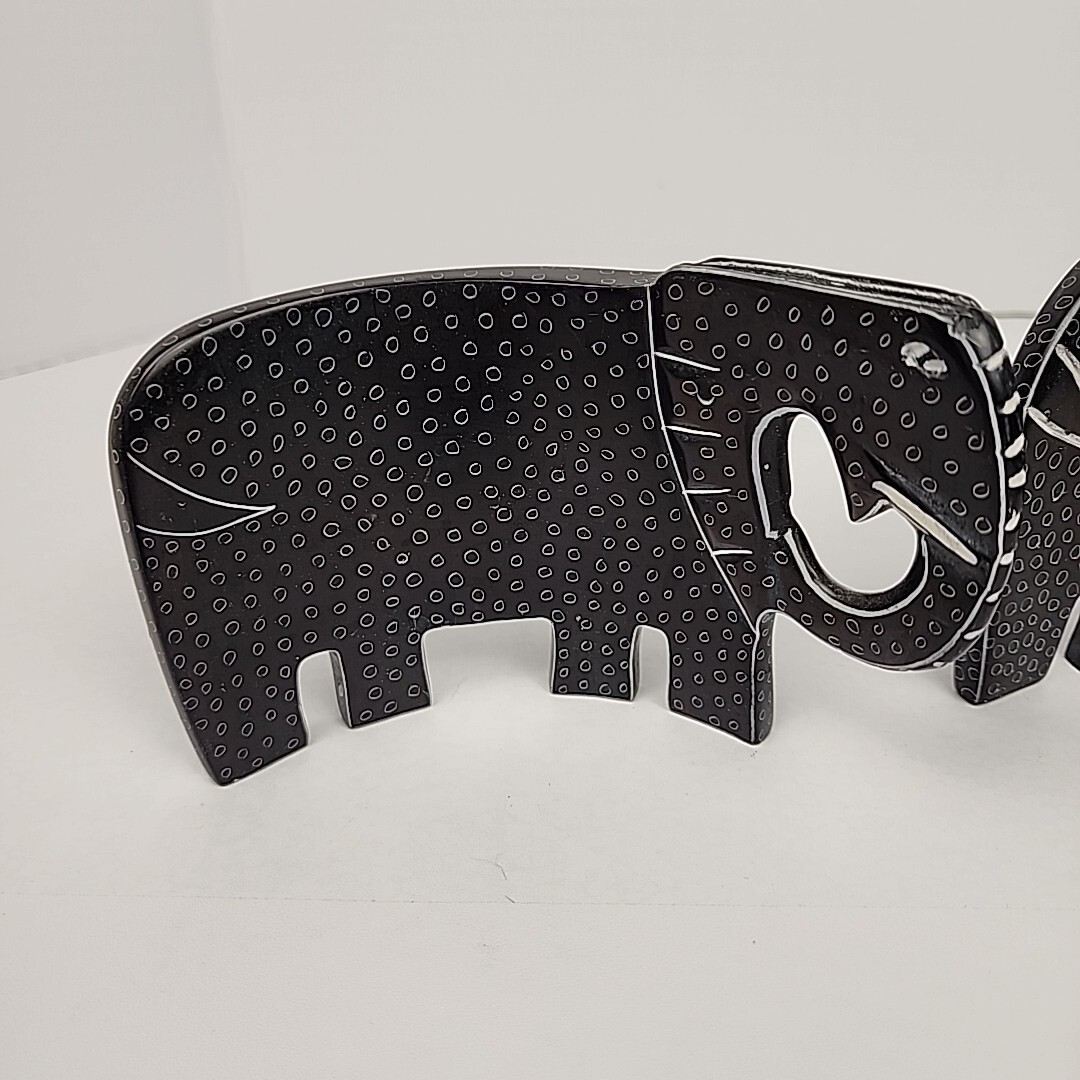 Vintage Mid Century Curved Elephant Family Set of 2 Carved Soap Stone Figurines
